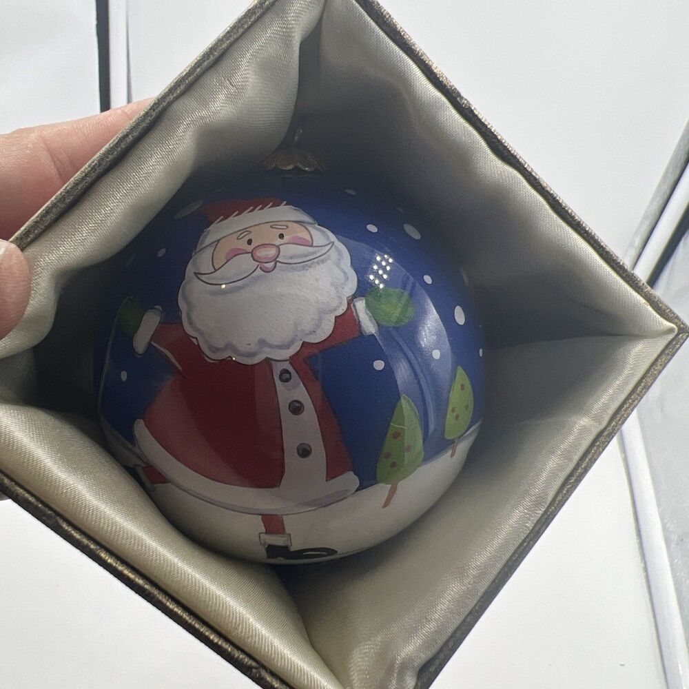 Li Bien Ornament 2015 Reverse Painted Glass Santa Snowman With Satin Box Pier 1
